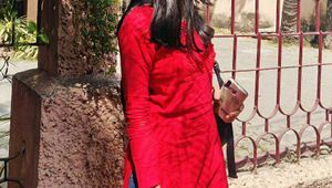 Red Embellished Kurta