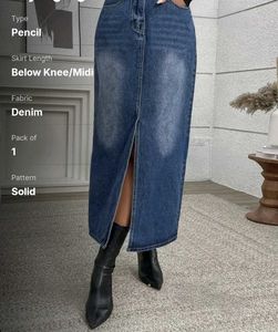 Denim Midi Pencil Skirt