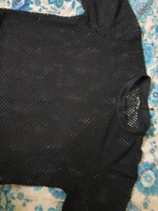 Zudio Black Mesh Netted T-Shirt | Transparent Shor