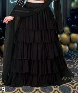 Black Lehnga With Top + Dupatta