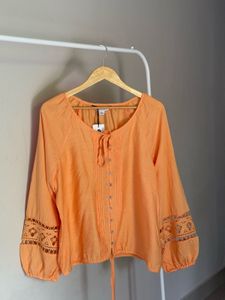 Orange Lace Sleeve Blouse