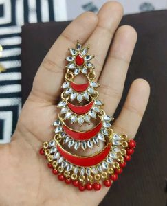 Red Stone And Kundan Earrings