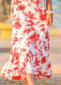 Red And White Printed Wrapped Skirt