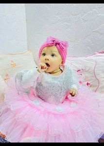 Cute Pink Baby Dress &amp; Hat Set