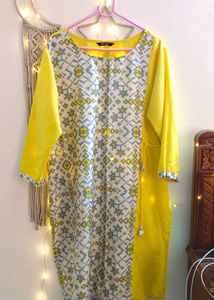 Yellow Printed Women Kurta 3XL
