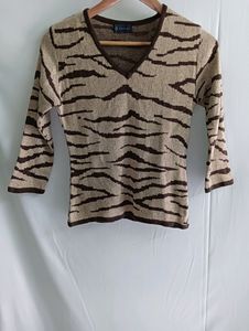 Animal Print Sweater Three Quarter Sleeves