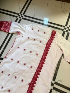 Elegant White &amp; Red Kurta