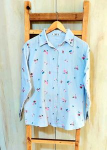 Light Blue Printed Cotton Shirt Size-42