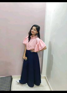 Pink Top &amp; Blue Palazzo Set