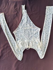 H&amp;M deep neck long floral mesh bodysuit/Size-S