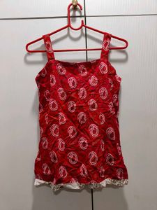 Red Bandhani Print Strap Kurti