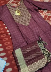 Maroon Embroidered Kurta Set