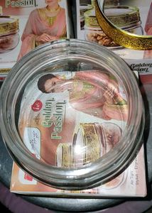Beautiful New Glass Jar With Golden Glitter Lit.