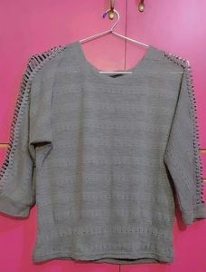 Gray Knit Top with side cut designs in both hands