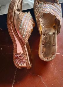 Sparkly Gold Wedge Slides