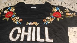 Embroidered &#39;Chill&#39; Graphic Tee