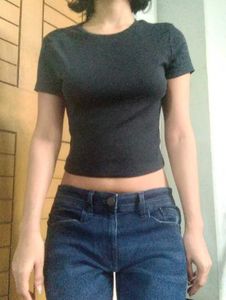 Rib Knitted Navy Blue Tee