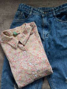 floral print shirt and denim combo | women