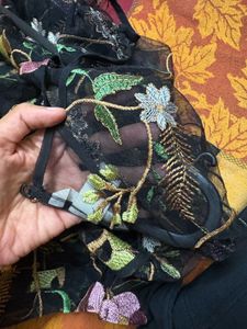 H&amp;M Black Net Floral And White Korean Tops