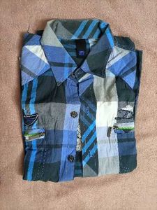 Mens Blue Plaid Button-Down Shirt