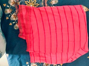 Pink Striped Fabric with Lace Trim