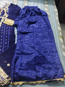 Elegant Blue &amp; Gold Embroidered Plazoo Kameez Set