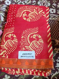 Red Printed Saree with Blouse