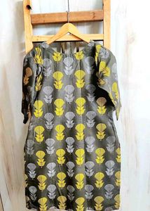 Grey Floral Print kurti size-34