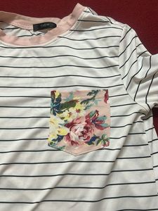 Striped Tee with Floral Pocket