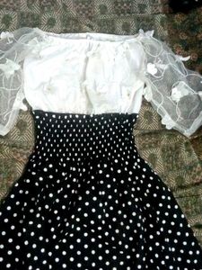 Polka Dot Dress with Sheer Sleeves