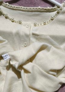 korean Pearl Trim Cardigan