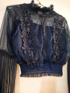 Net Lace Navy Blue Crop Top