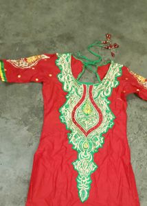 Red &amp; Green Embroidered suit