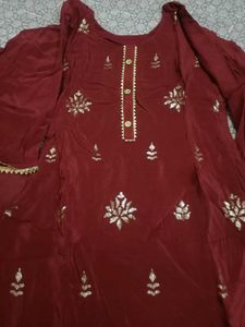 Maroon Plazzo Kameez with Gold Detail