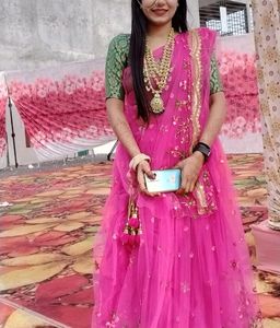 Pink Net Poshak Lehenga