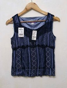 Trendy New Vintage Navy Lace Top