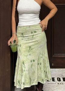 Vintage Mint Green Embroidered Midi Skirt