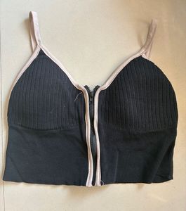 Stylish Black Zip-Up Bralette