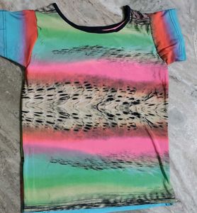 Colorful Striped Graphic Print Tee