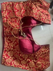 Padded Red Saree Blouse With Golden Work