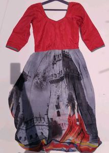 Red &amp; Grey Print Dress