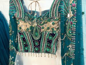 Green Embroidery &amp; Zardozi Work Lehengacholi