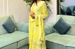 Lime Anarkali Dupatta Pant &amp; Suit Set