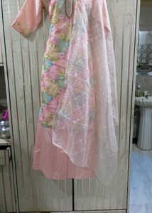 Multi Colour Kurti Plazo Set With Neck Handwork