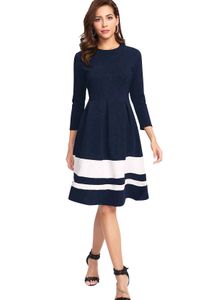 Amazon New Navy Fit Flare Dress(FREE FLOWER CLIP)