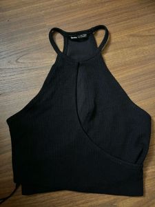 Bershka Black Keyhole Cut-out Crop Top