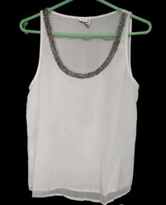 Beaded Sleeveless Tank Top White