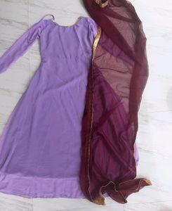 Beautiful Lavender Color Dress With Shawl