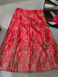 Red Embroidered Lehenga Skirt