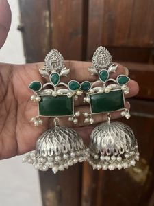 Green Jhumka Earrings